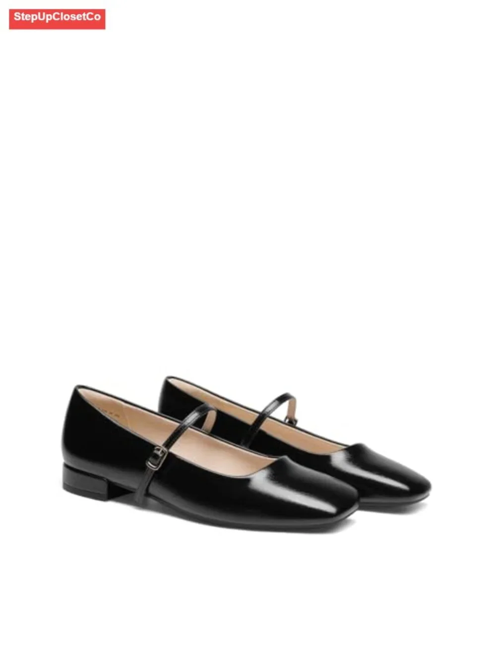 Women's Square Toe Mary Jane Ballet Flats with Adjustable Strap